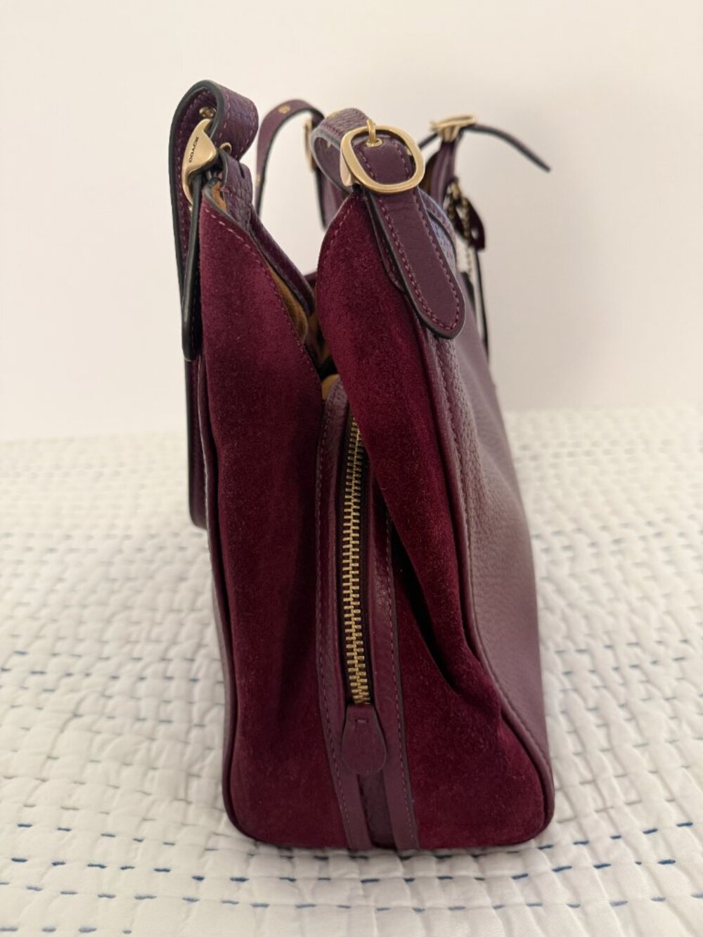 COACH LORI LEATHER & SUEDE SHOULDER BAG - Picture 4 of 12